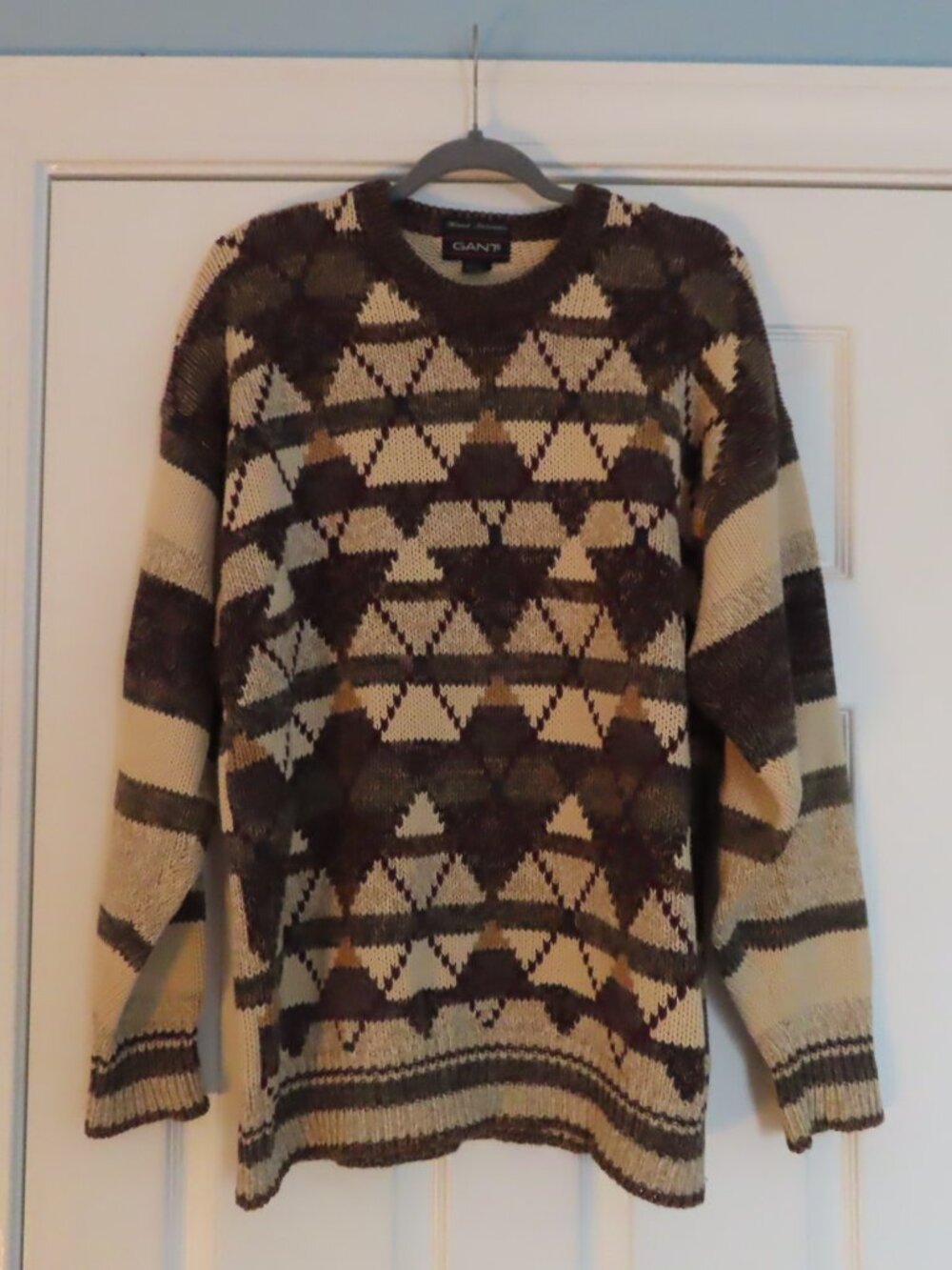 Gant Sweater Hand Intersia Knit Chunky Grandpacore Crew Neck Cotton Medium